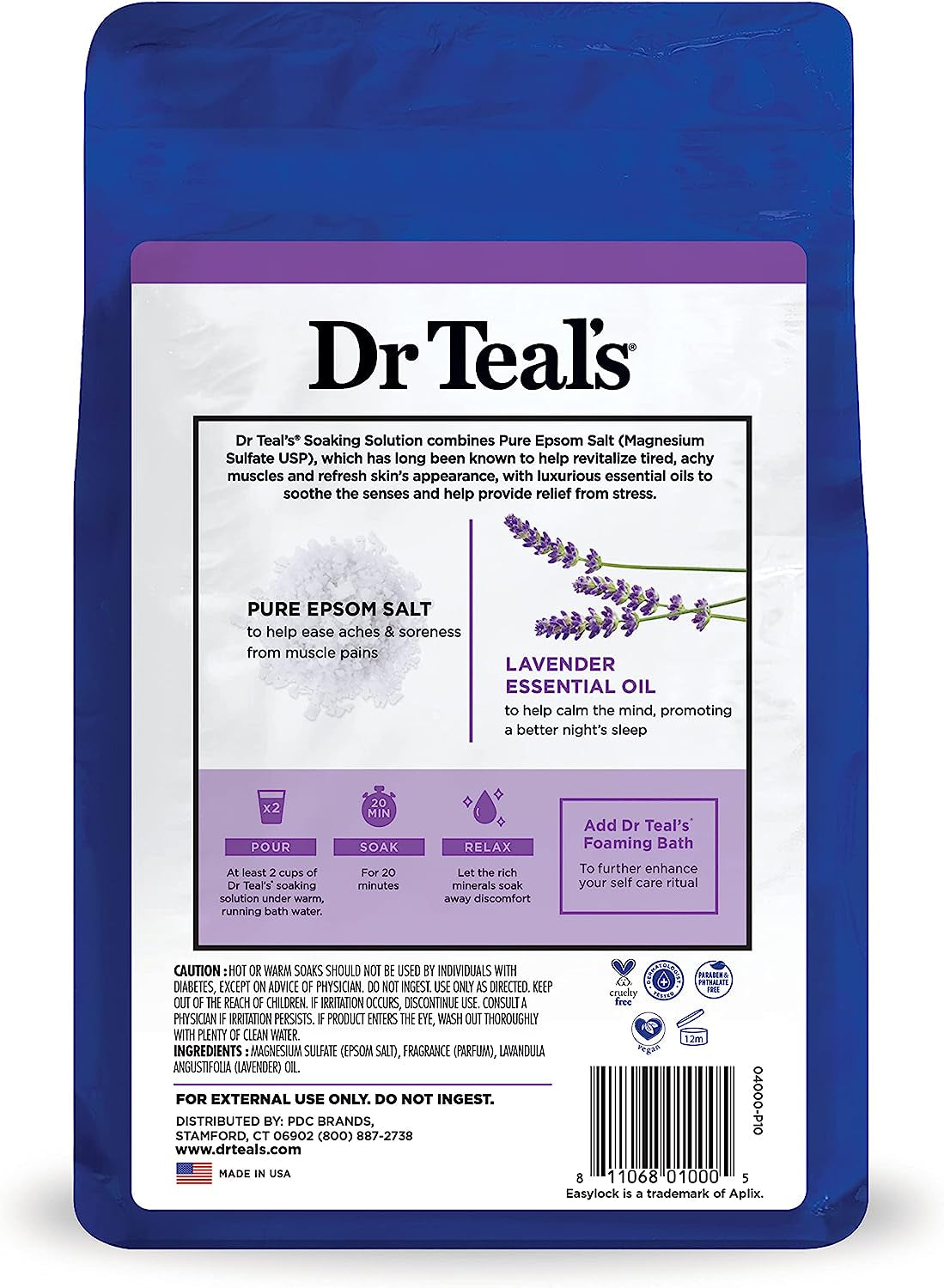Epsom Salt Soaking Solution with Lavender for Relaxation and Sleep, 3 lbs